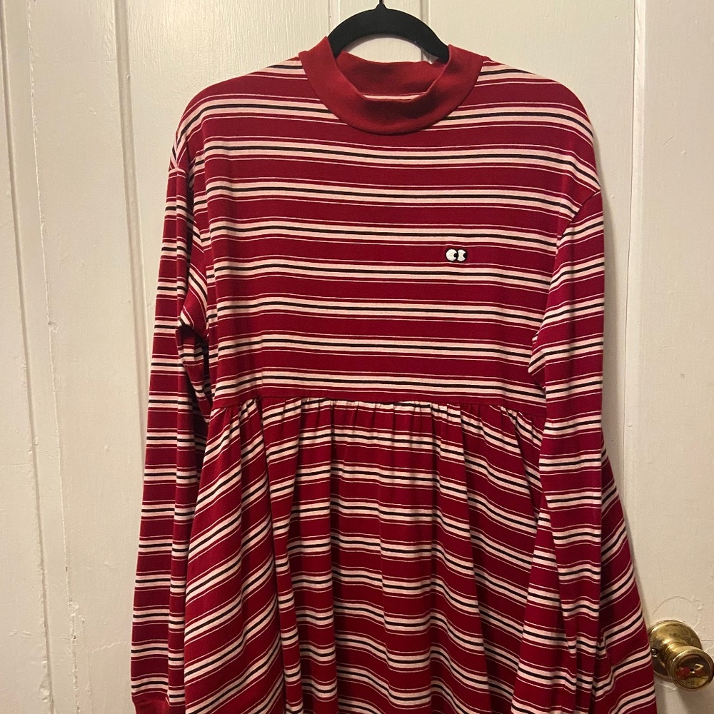 Lazy Oaf Red Striped Sally Sack Long Sleeve Babydoll Dress Size 8 with Pockets